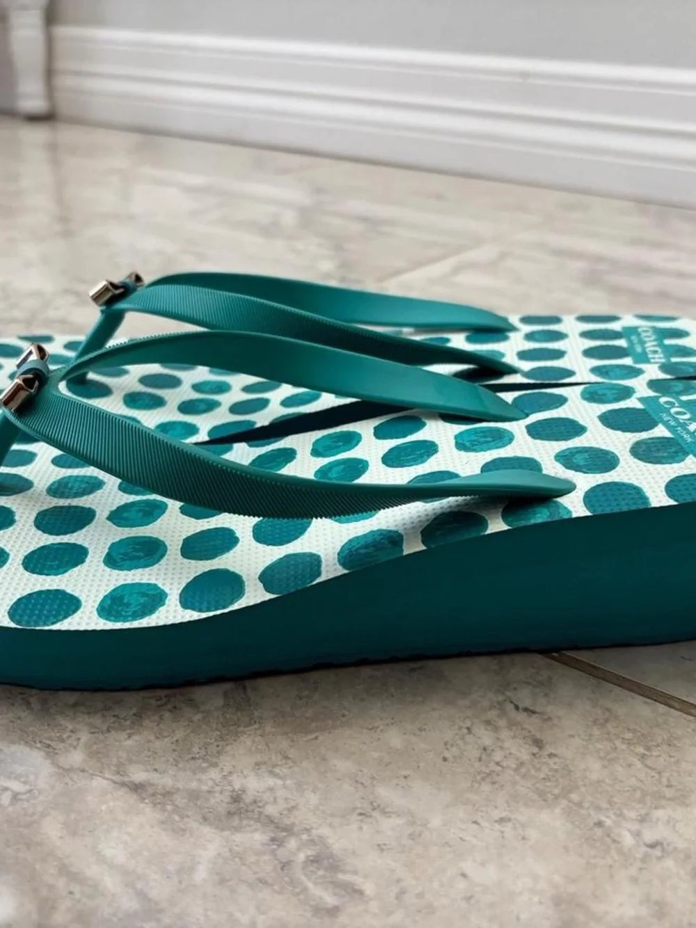 Coach Teal Polka Dot Flip Flop Sandals